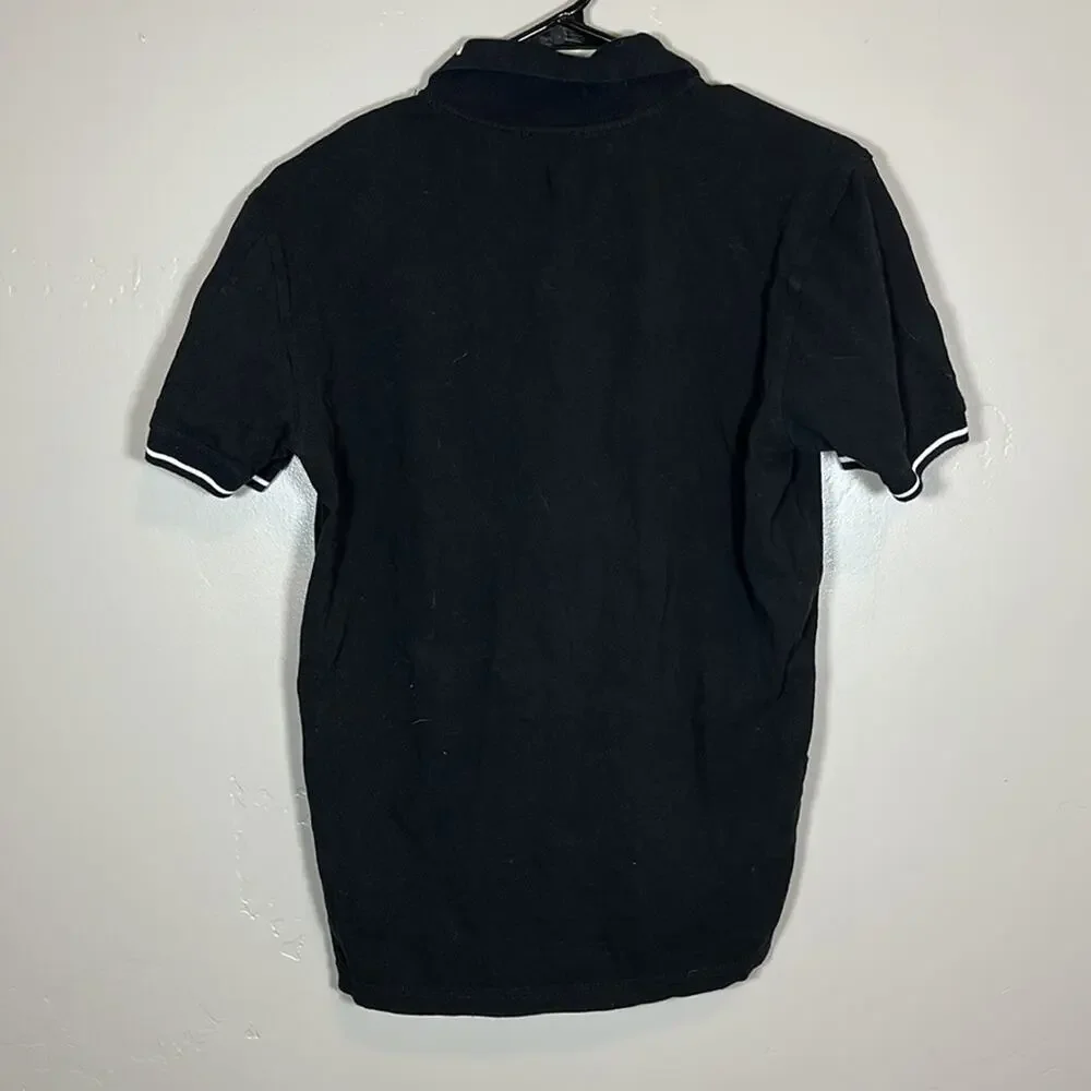 Men’s TRUE RELIGION Striped Logo Polo T Shirt Size Small Black and White